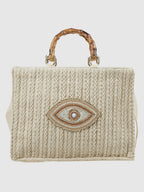 Coastal Evil Eye Cotton Beach Bag – designed for effortless beach days and everyday elegance