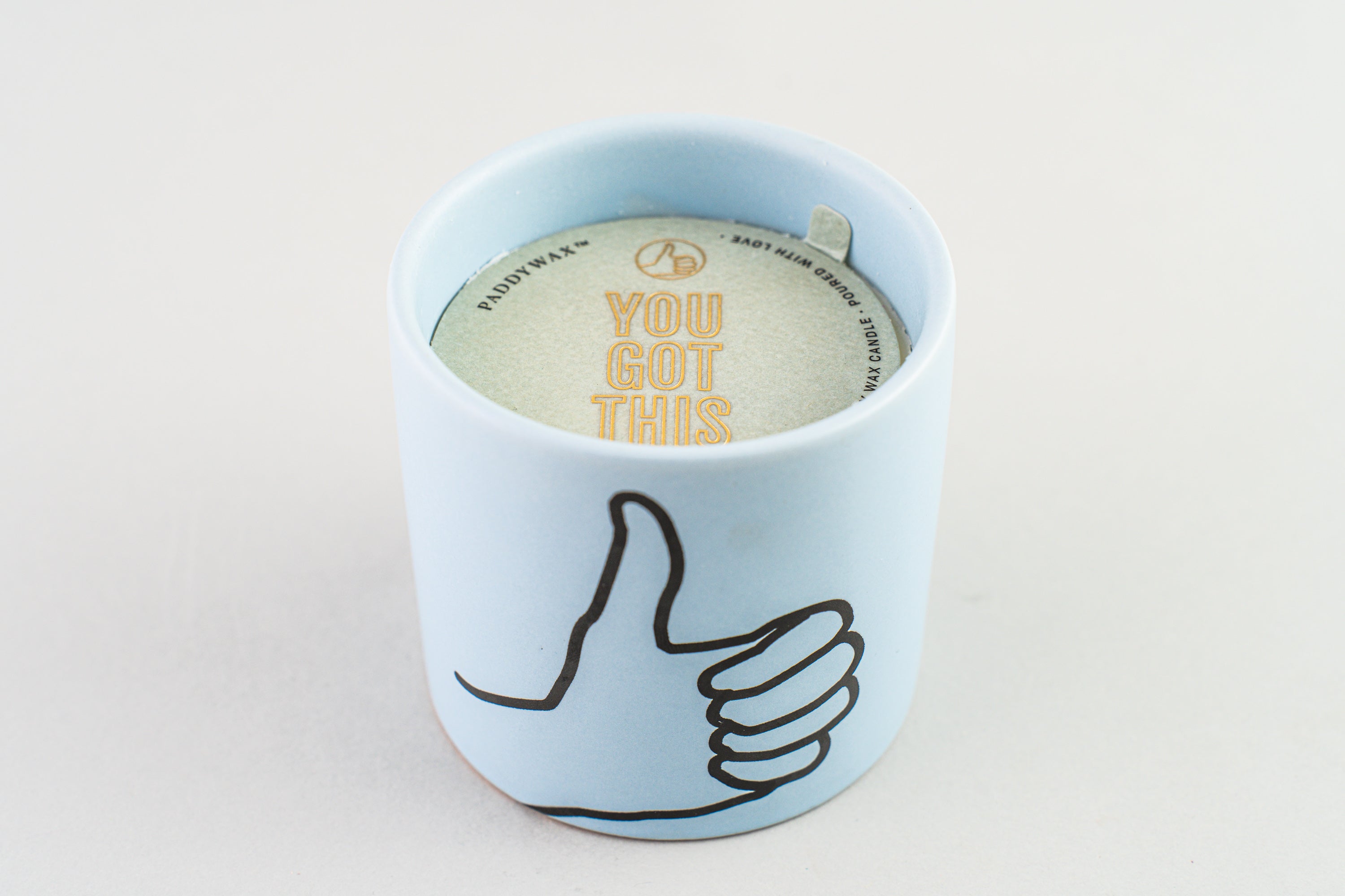 Impressions Ceramic Candle 5.75 oz./163g - Blue- Thumbs Up - Mint Leaf & Cardamom