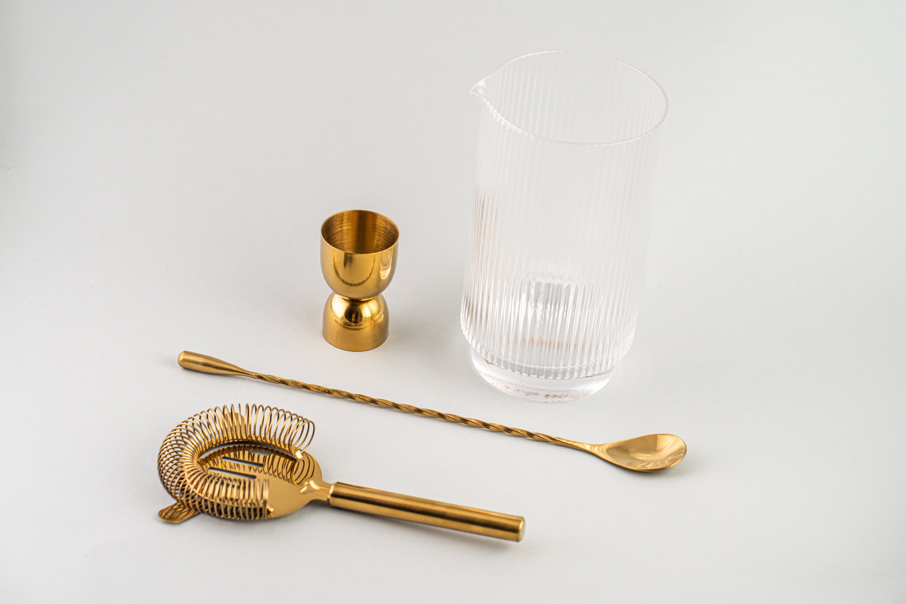 The Renley Bar Tool Set - Jigger, Strainer, Spoon, and Beaker
