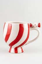 Xmas Red/White Stripes Ceramic Mug With Candy