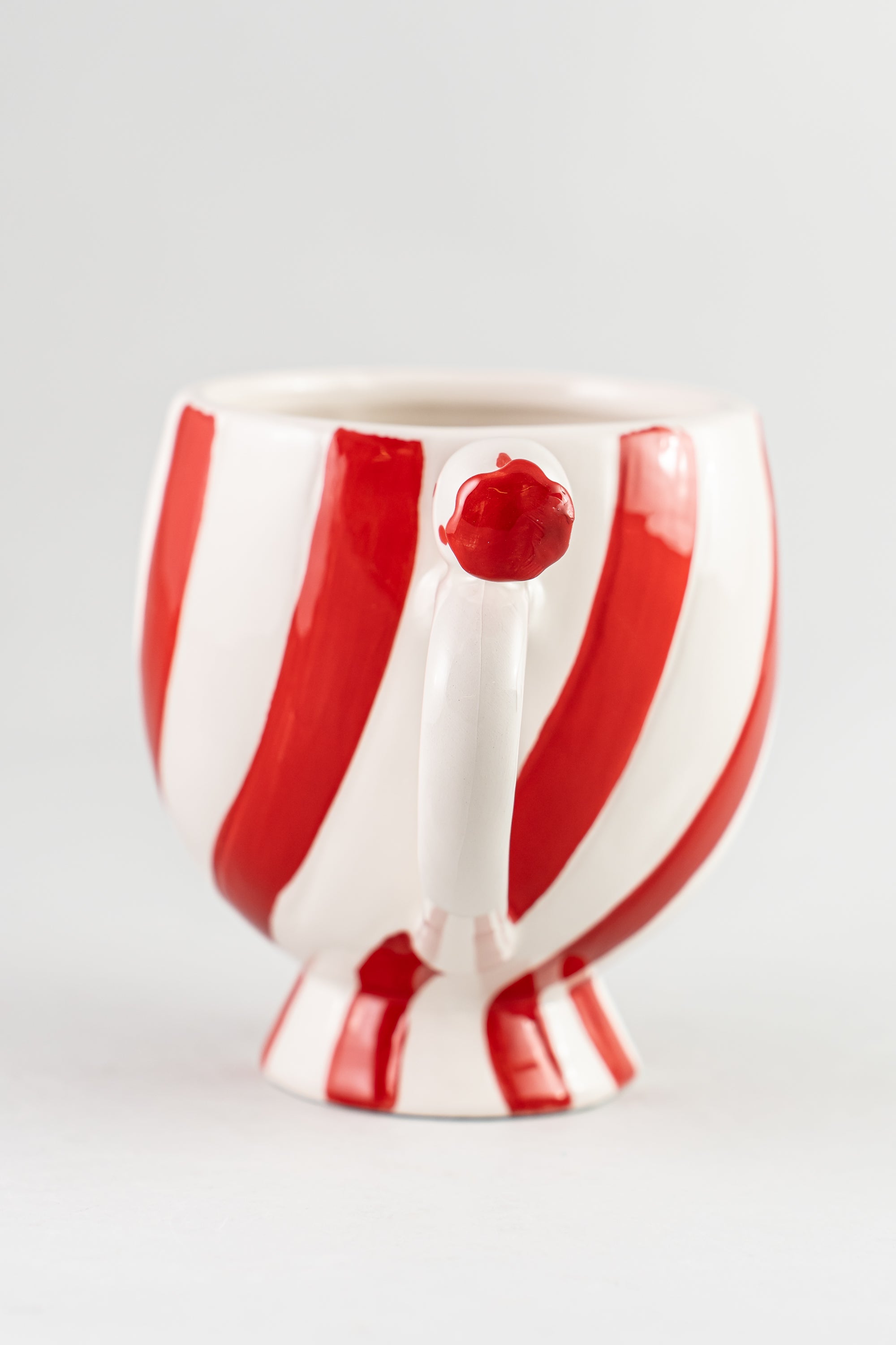 Xmas Red/White Stripes Ceramic Mug With Candy
