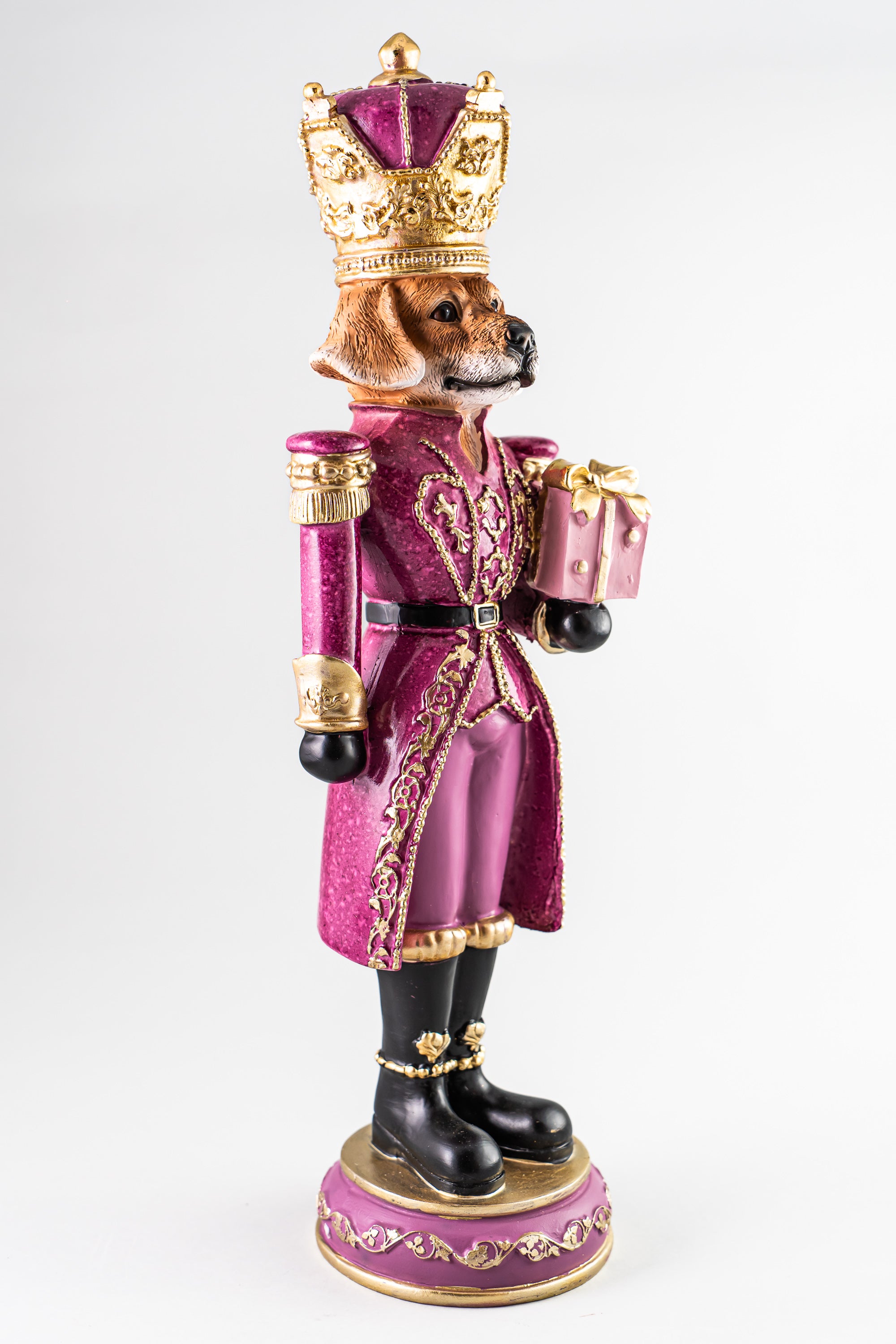 Xmas Pink Resin Dog Nutcracker