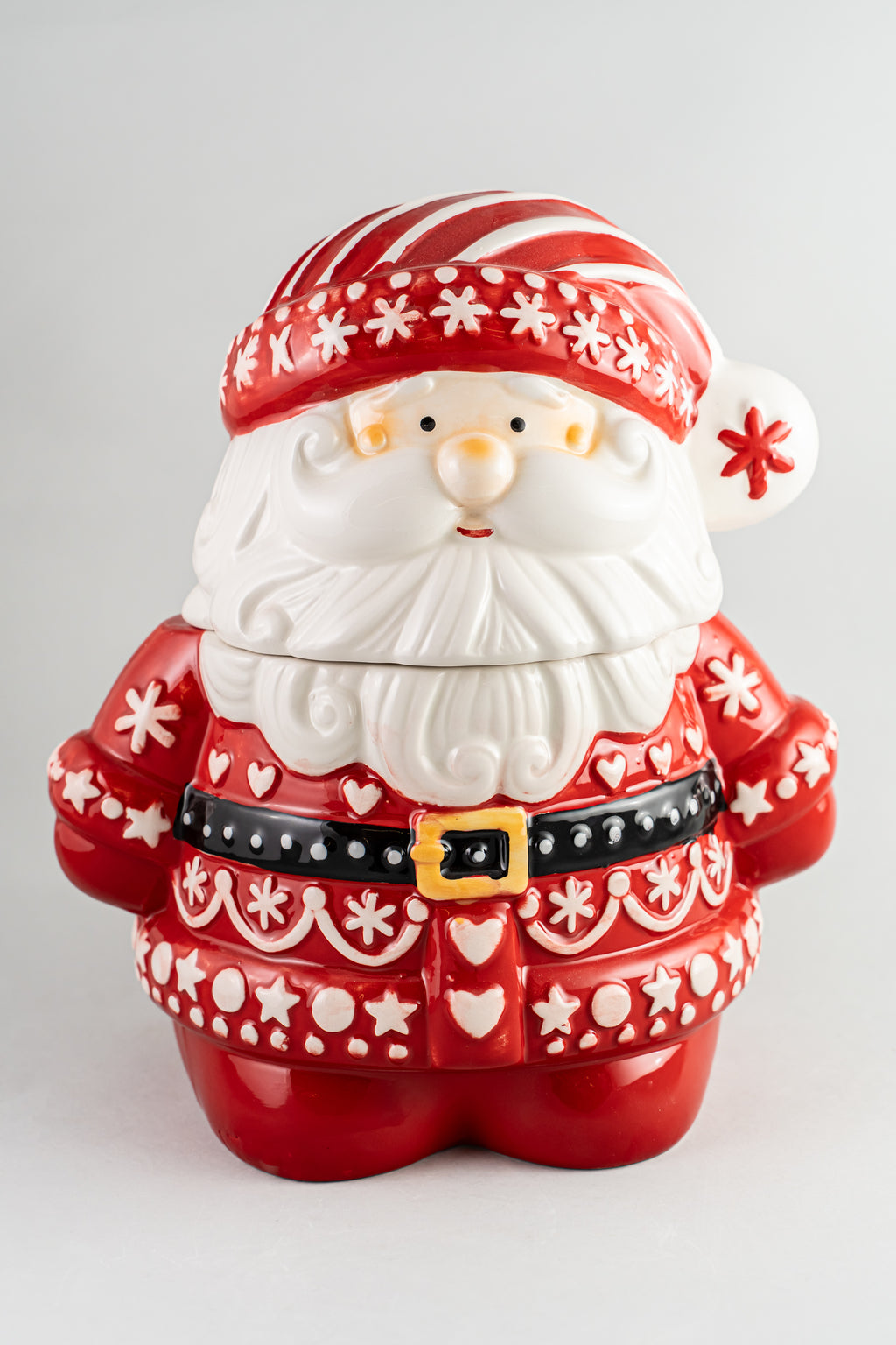 Red White Christmas Ceramic Cookie Jar Santa