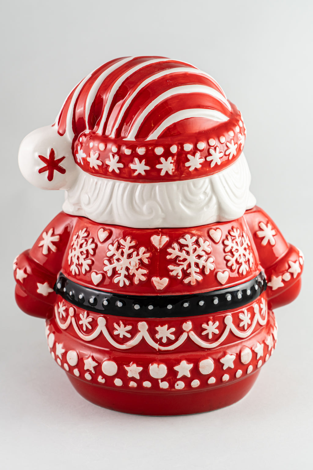 Red White Christmas Ceramic Cookie Jar Santa