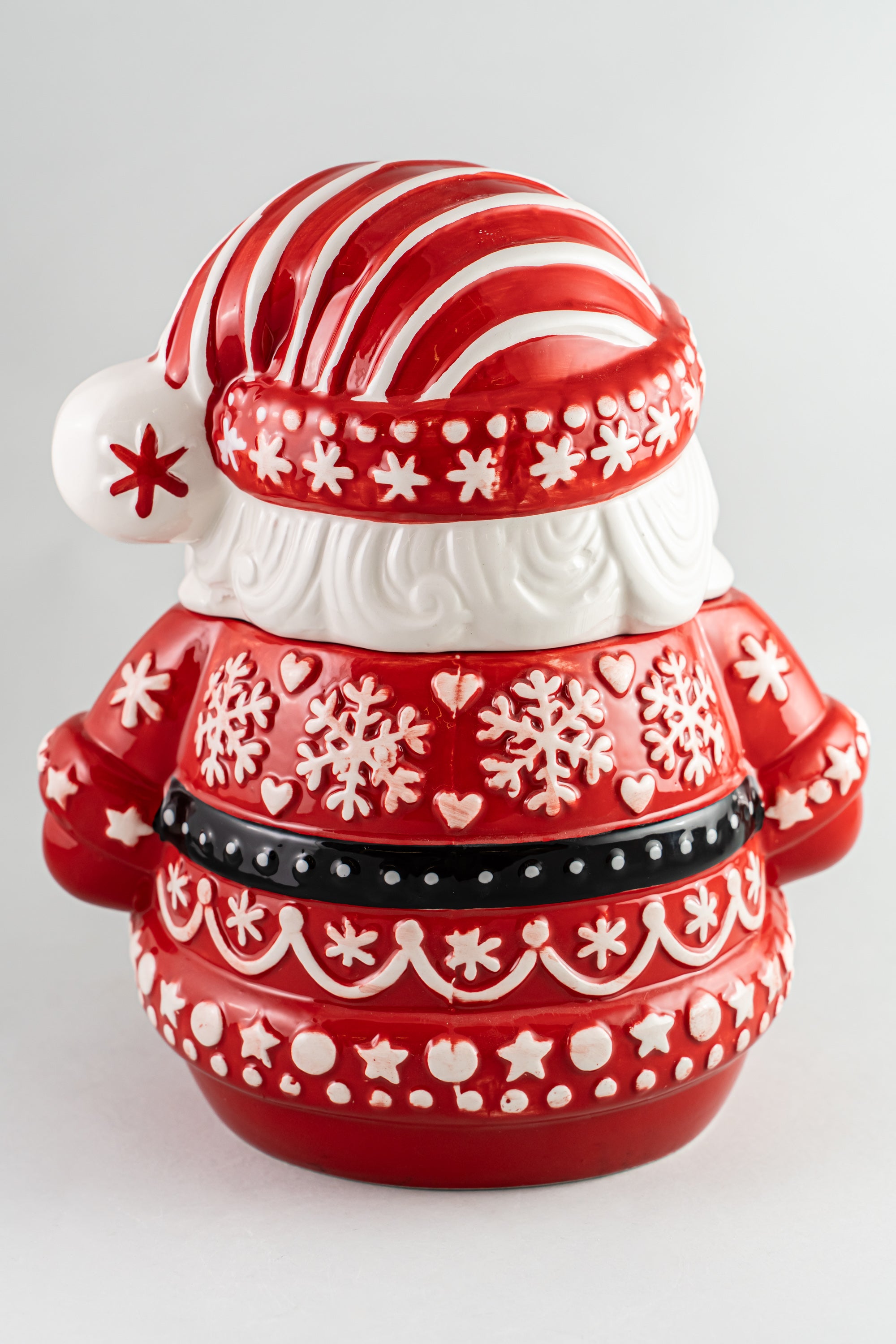 Red White Christmas Ceramic Cookie Jar Santa