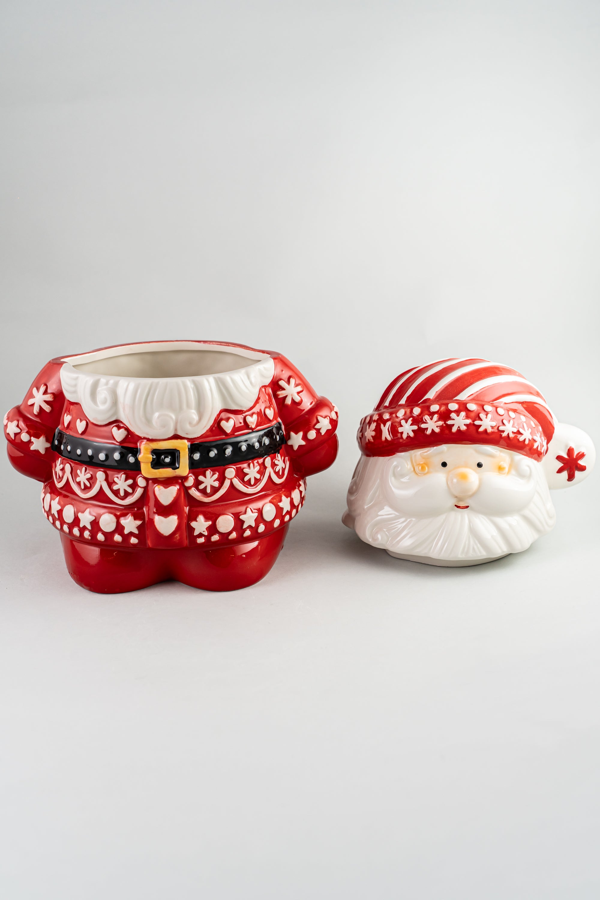 Red White Christmas Ceramic Cookie Jar Santa