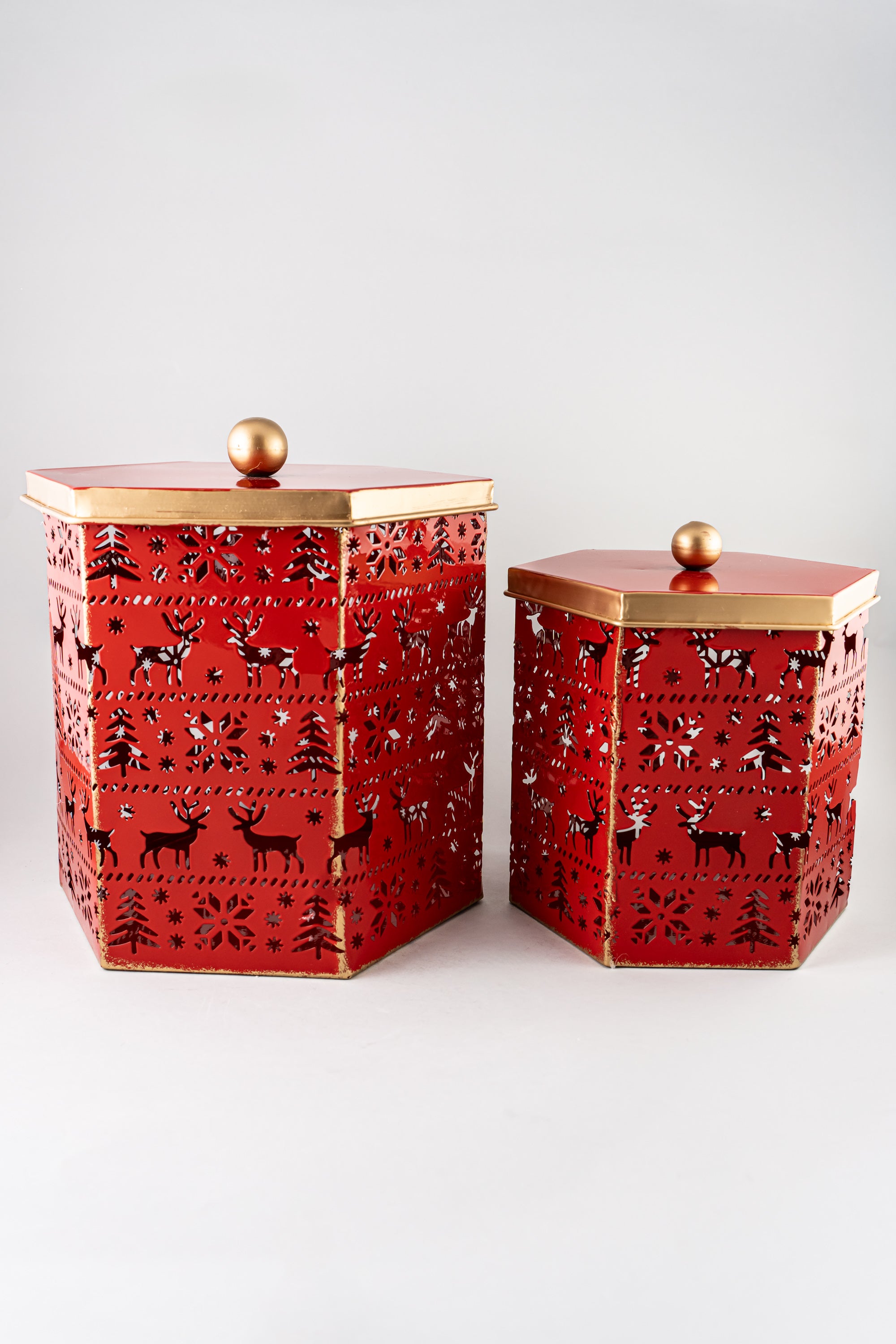 Xmas Set of 2 Red Metal Box