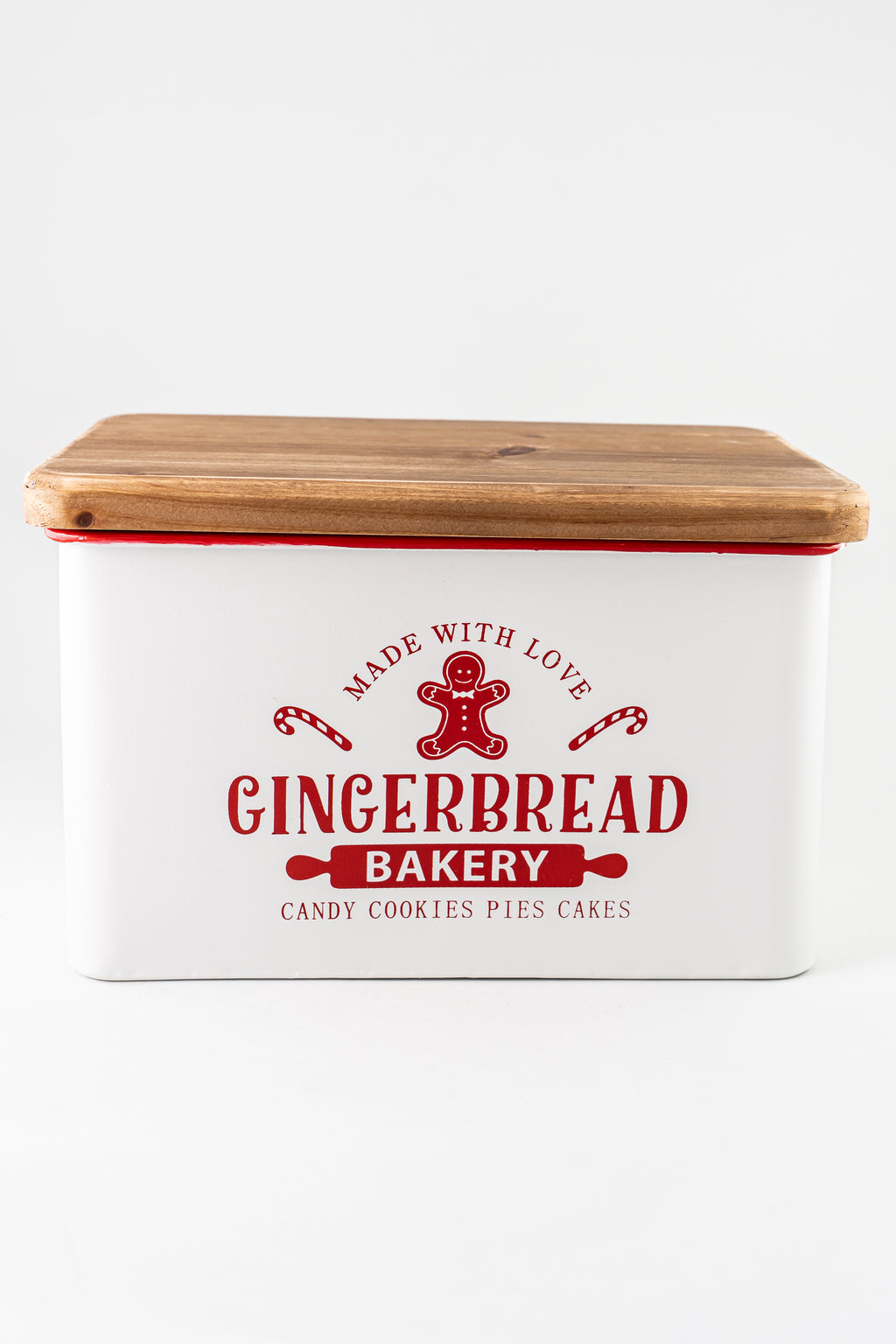 White Metal Cookie Jar With Wood Lid