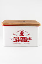 White Metal Cookie Jar With Wood Lid