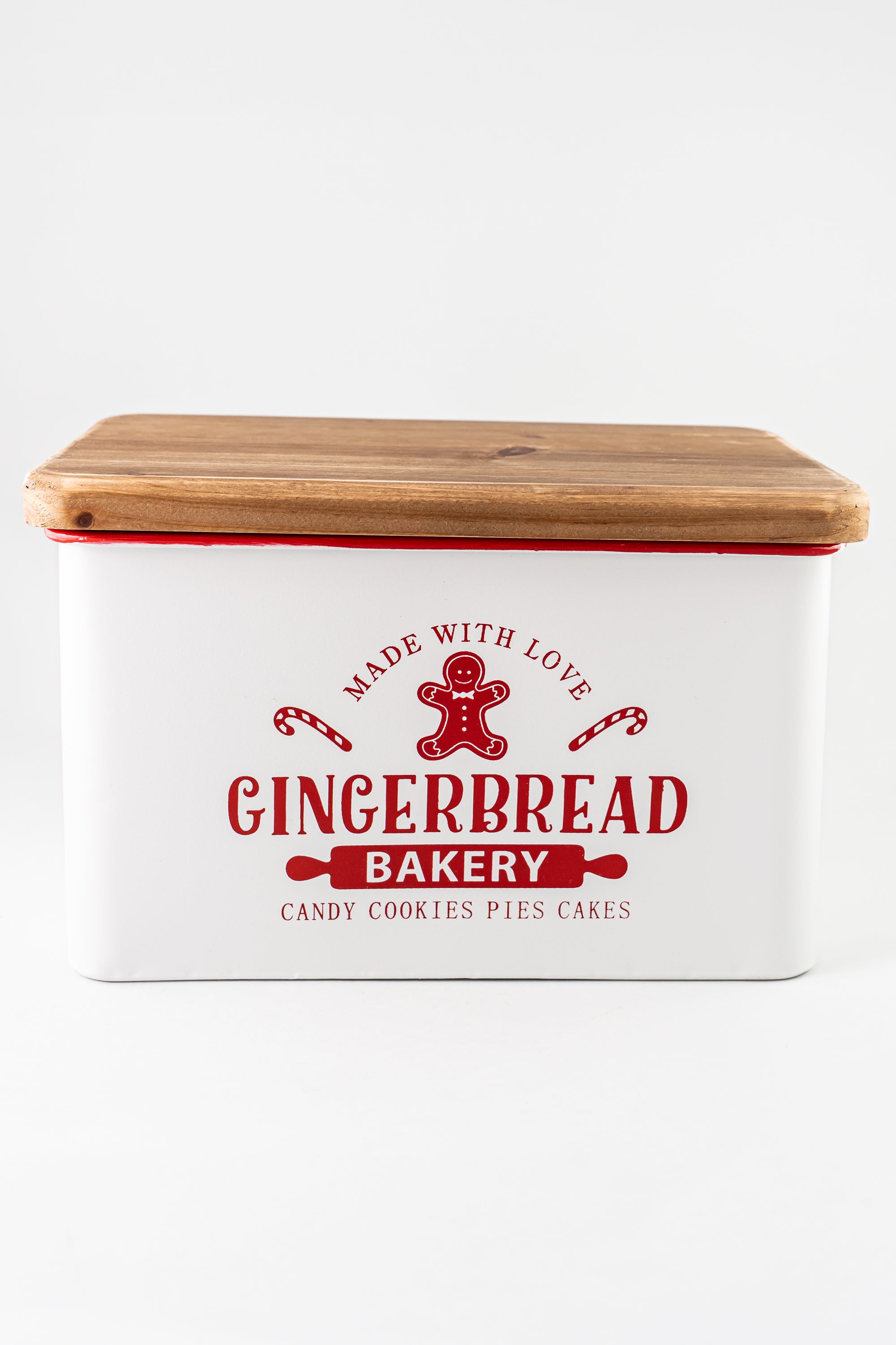 White Metal Cookie Jar With Wood Lid