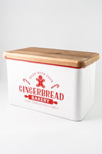 White Metal Cookie Jar With Wood Lid