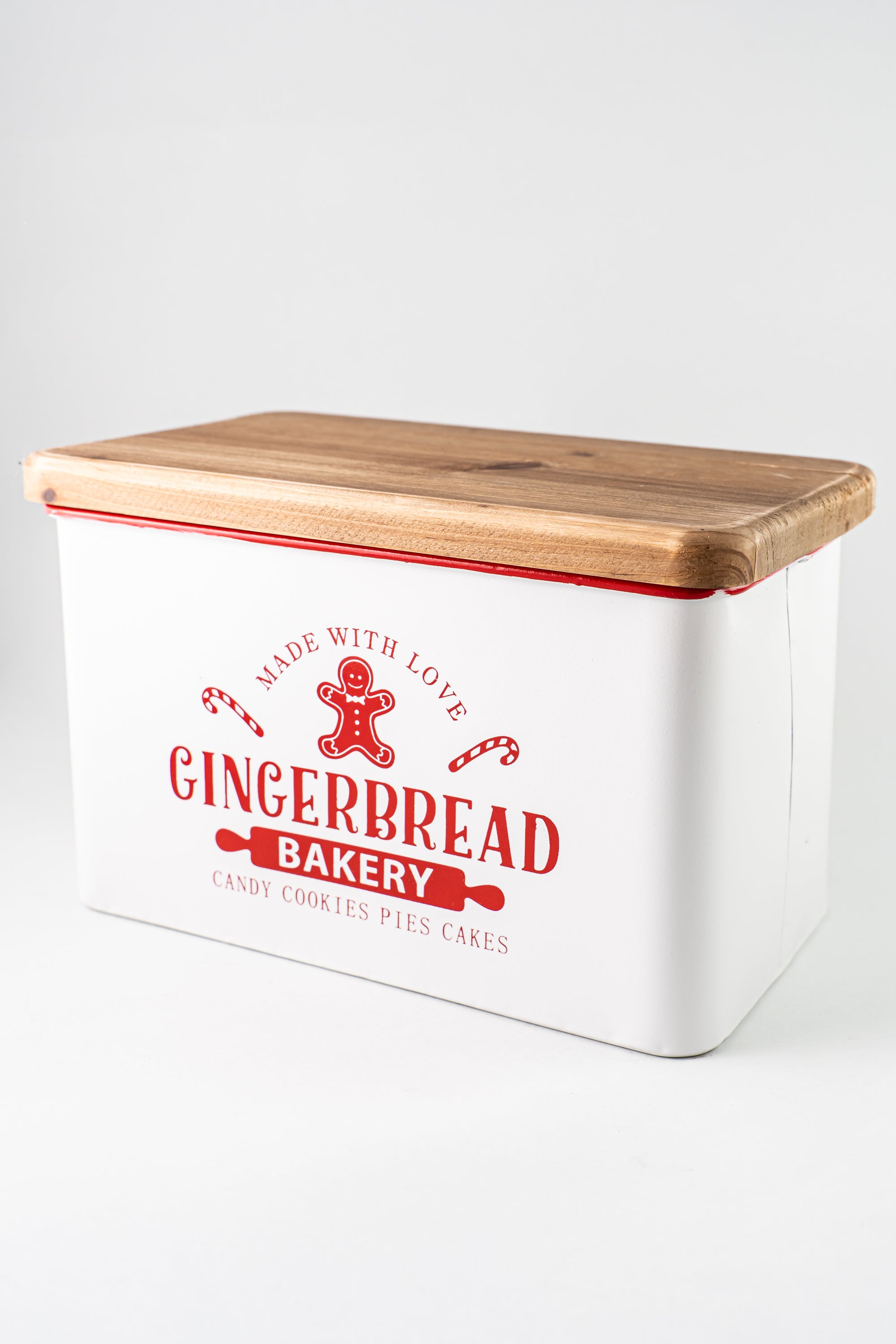 White Metal Cookie Jar With Wood Lid