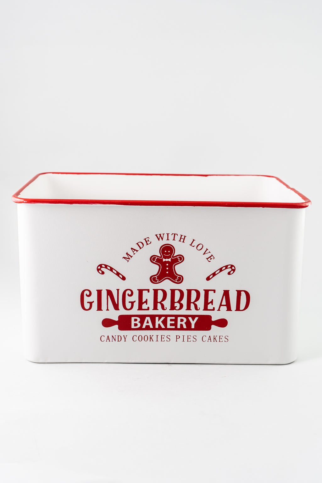 White Metal Cookie Jar With Wood Lid