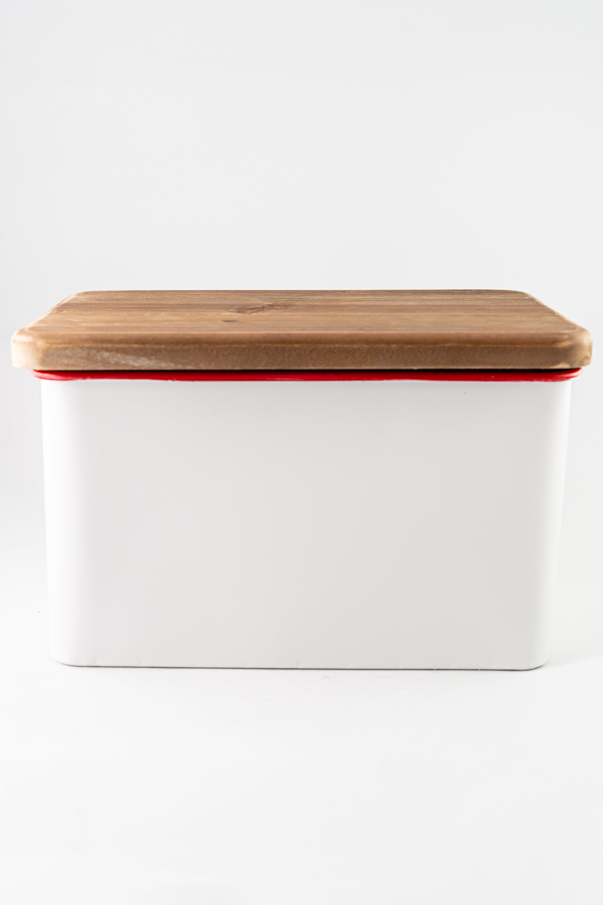 White Metal Cookie Jar With Wood Lid