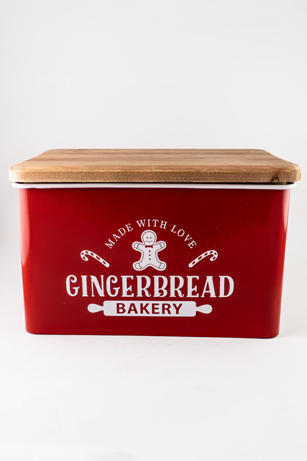 Red Metal Cookie Jar With Wood Lid