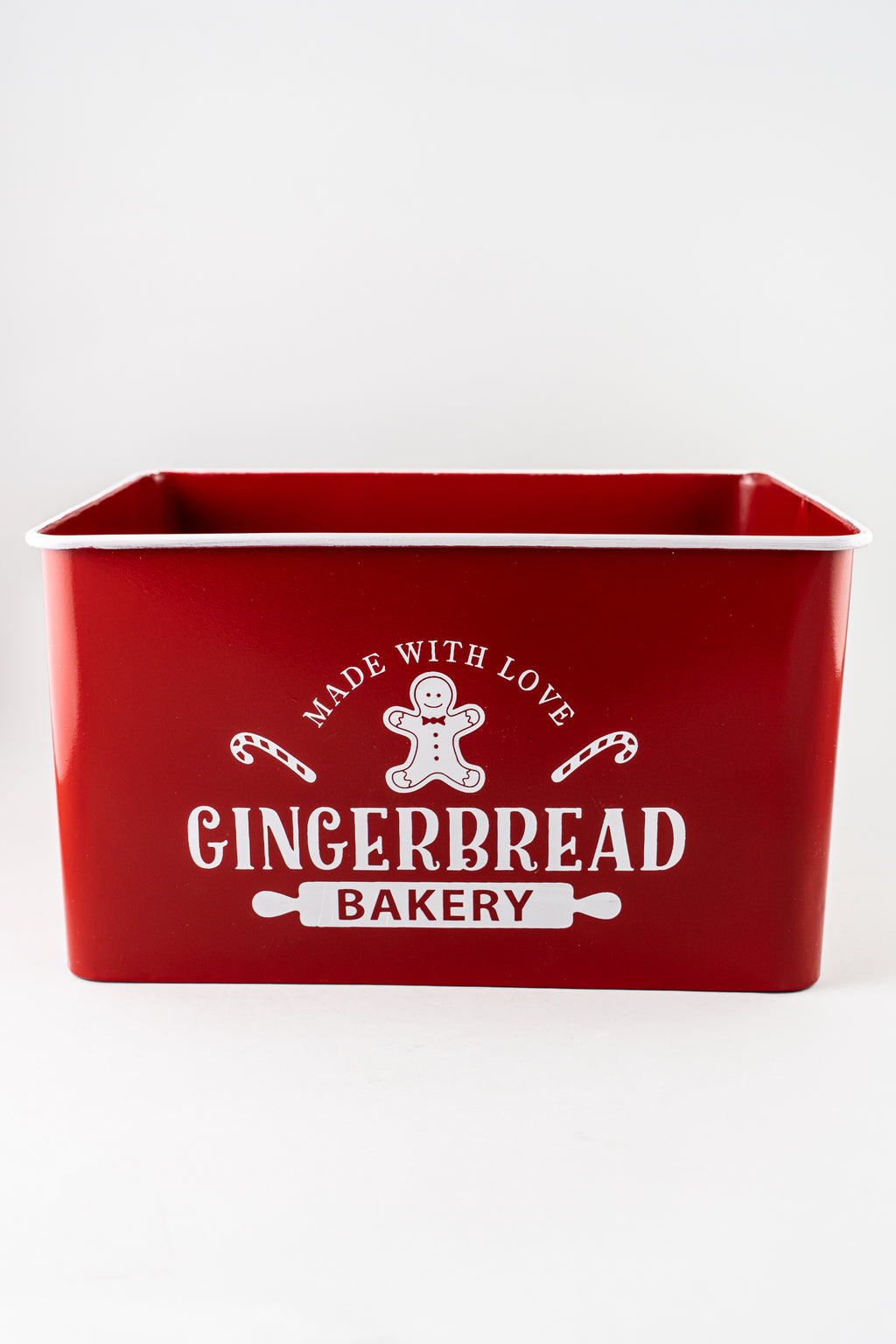 Red Metal Cookie Jar With Wood Lid