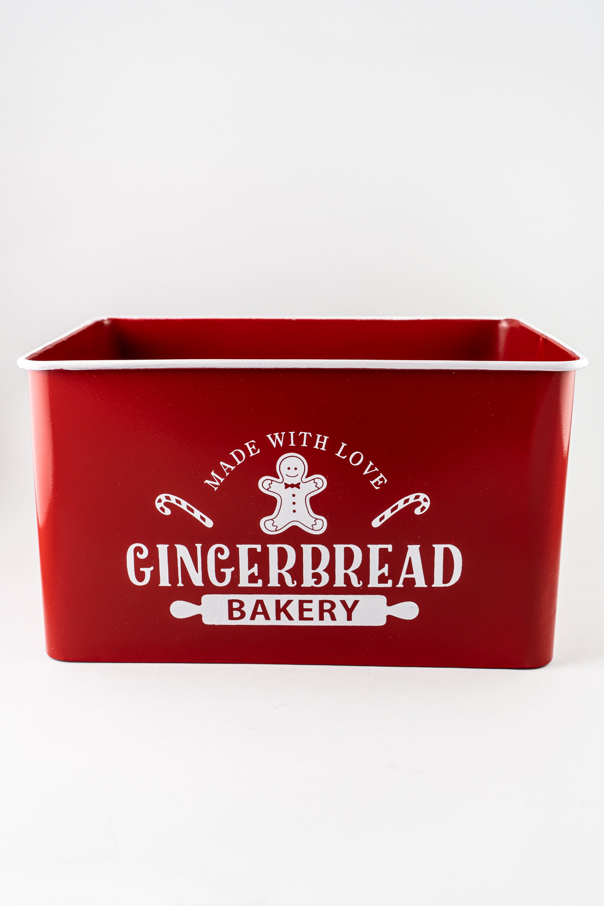 Red Metal Cookie Jar With Wood Lid