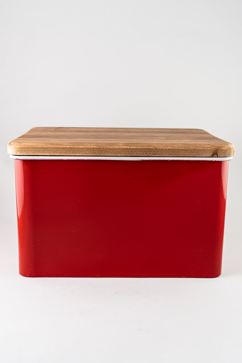 Red Metal Cookie Jar With Wood Lid