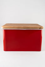 Red Metal Cookie Jar With Wood Lid