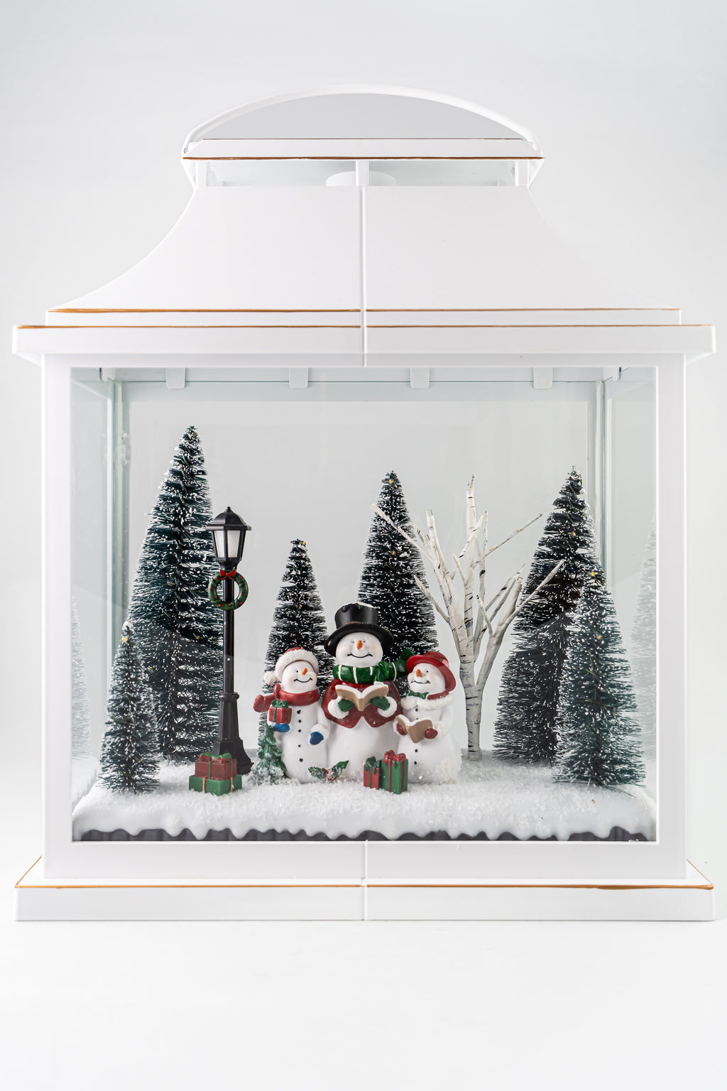 White Plastic Latern Led Lights With Snowman