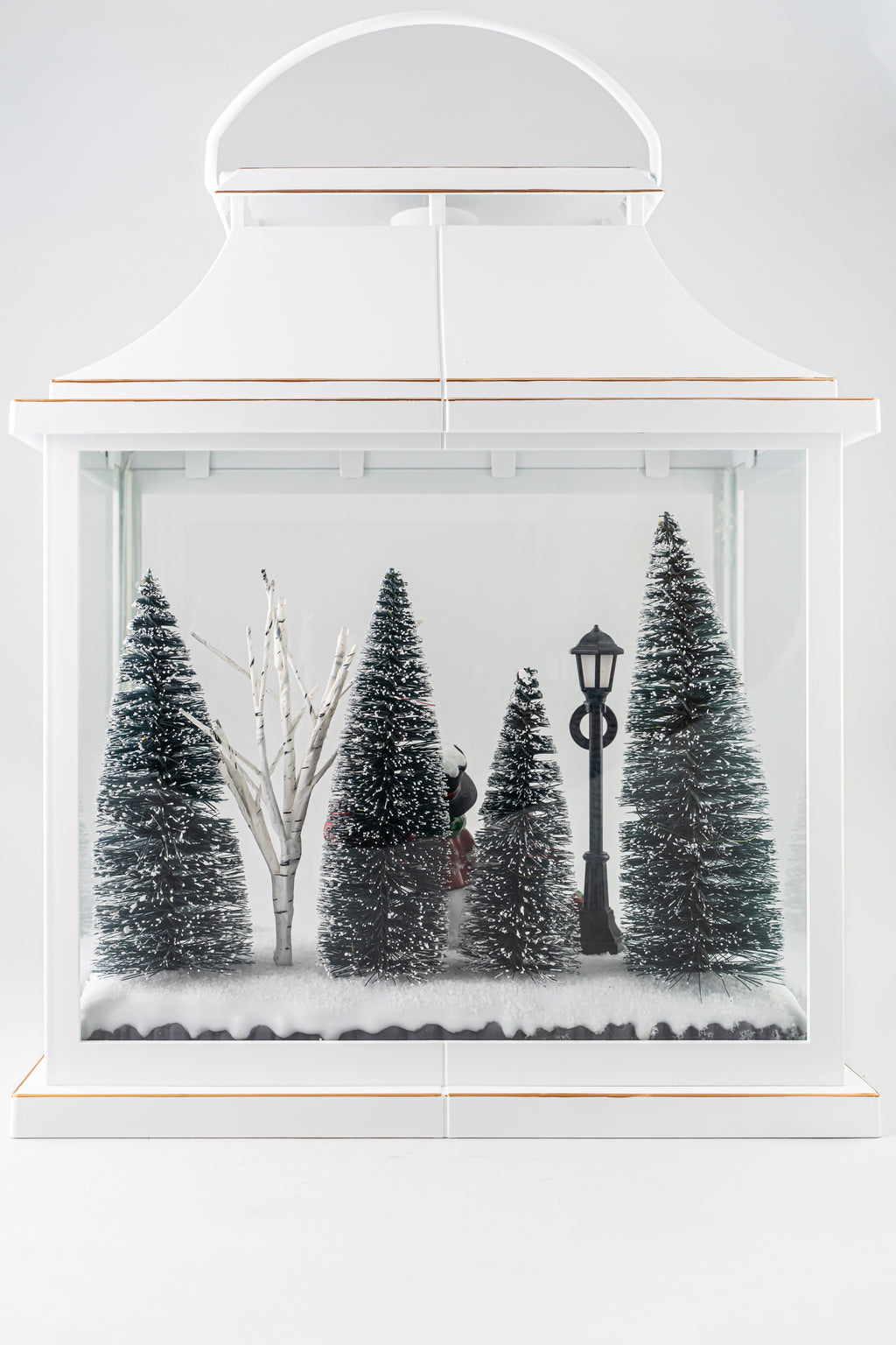 White Plastic Latern Led Lights With Snowman