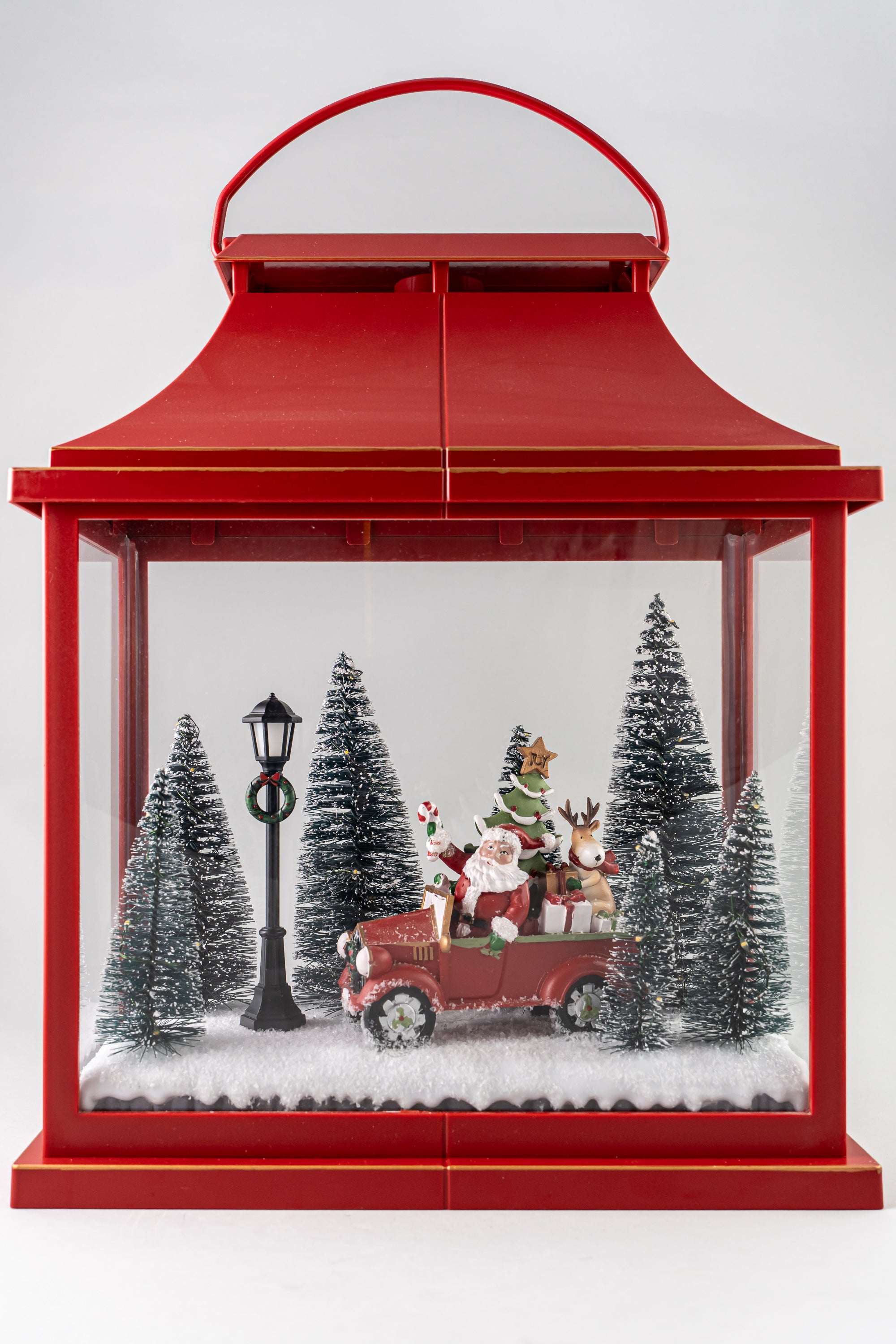 Red Plastic Latern Led Lights With Santa