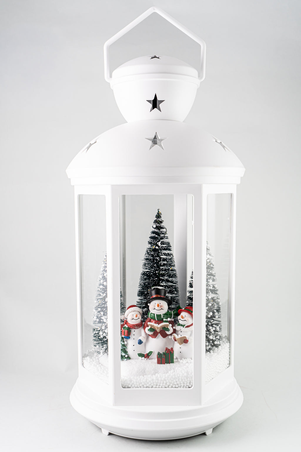 White Plastic Latern Led Lights With Snowman.