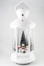 White Plastic Latern Led Lights With Snowman.