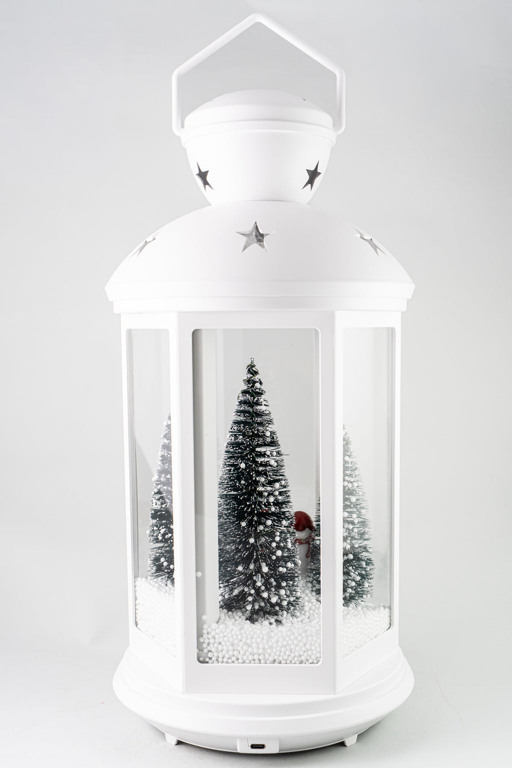 White Plastic Latern Led Lights With Snowman.