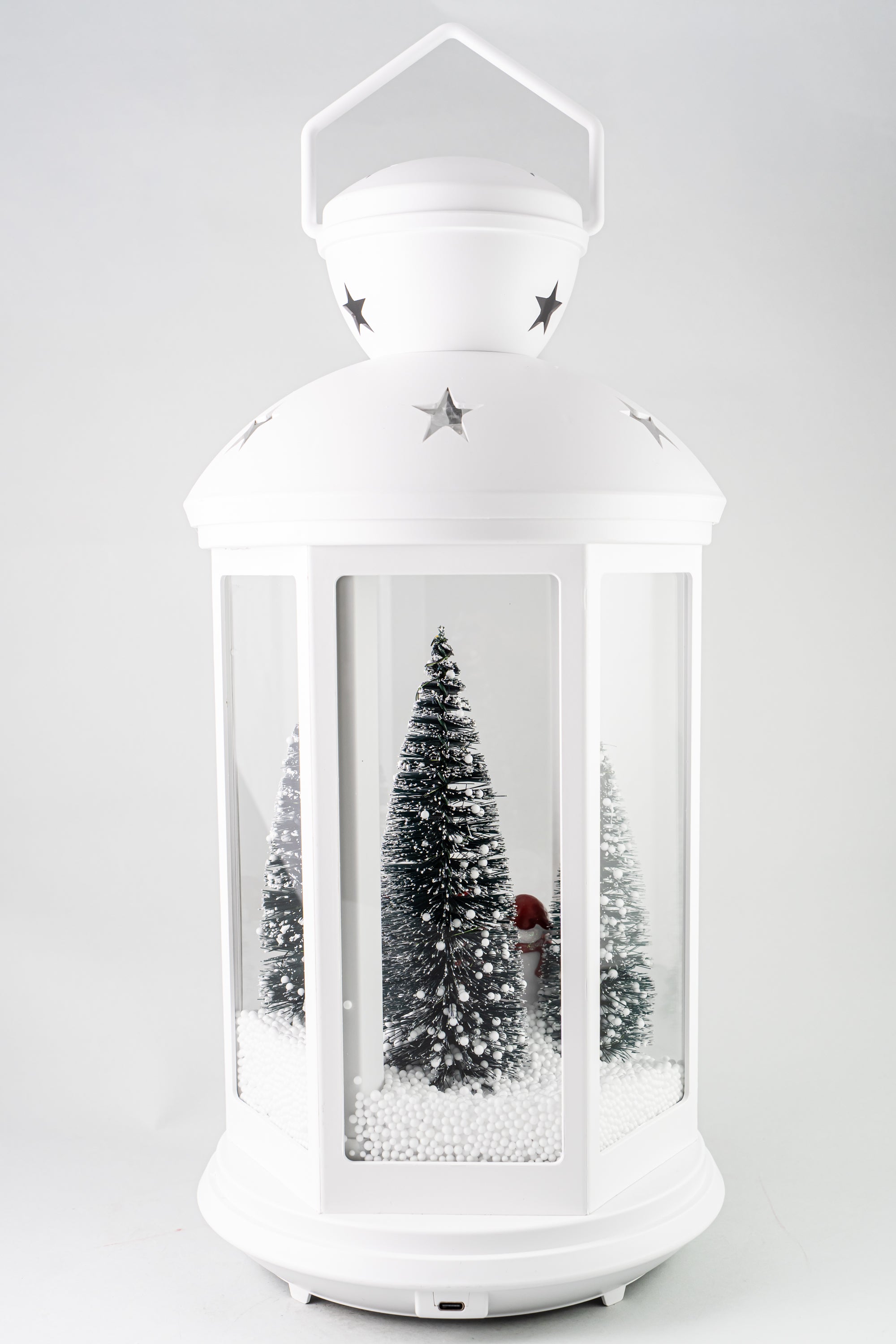White Plastic Latern Led Lights With Snowman.