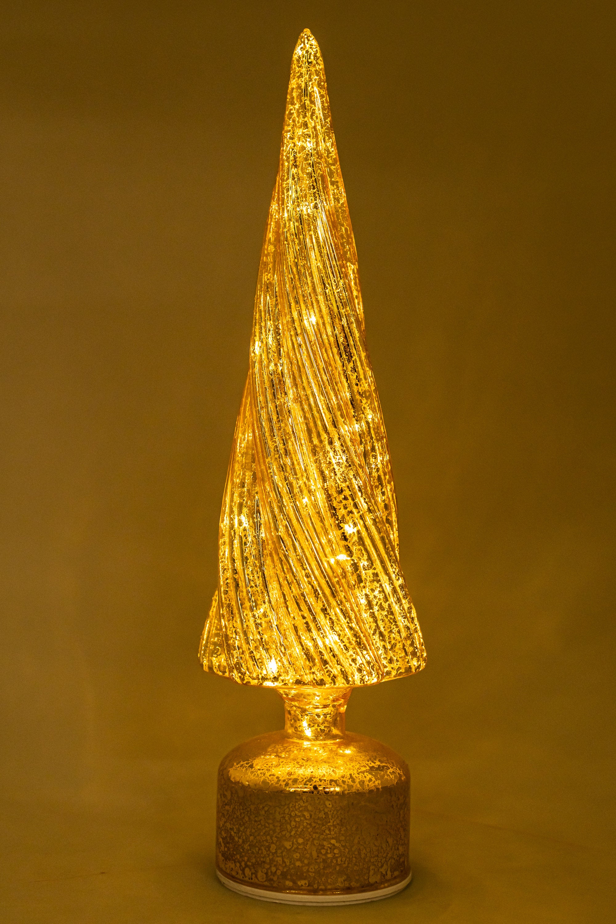 Xmas Gold Glass Tree With Led Light