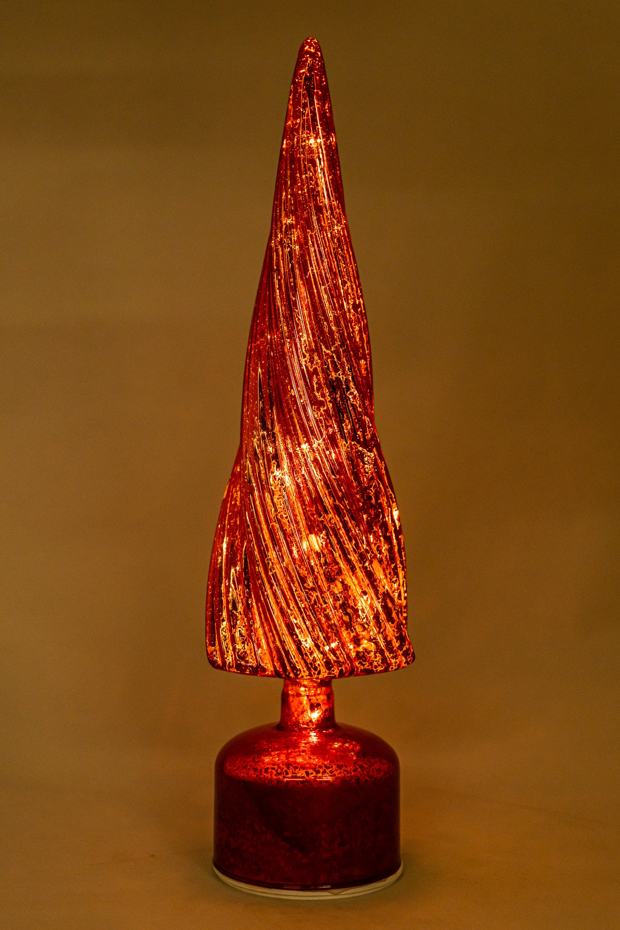 Xmas Red Glass Tree With Led Light