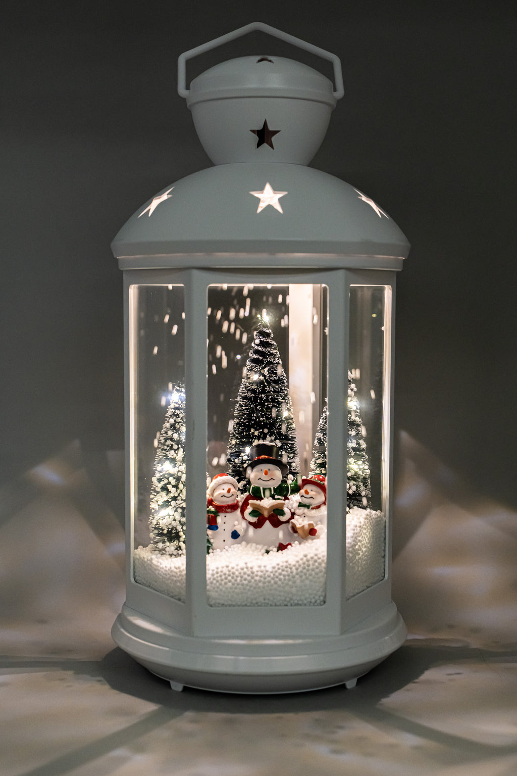 White Plastic Latern Led Lights With Snowman.