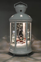 White Plastic Latern Led Lights With Snowman.