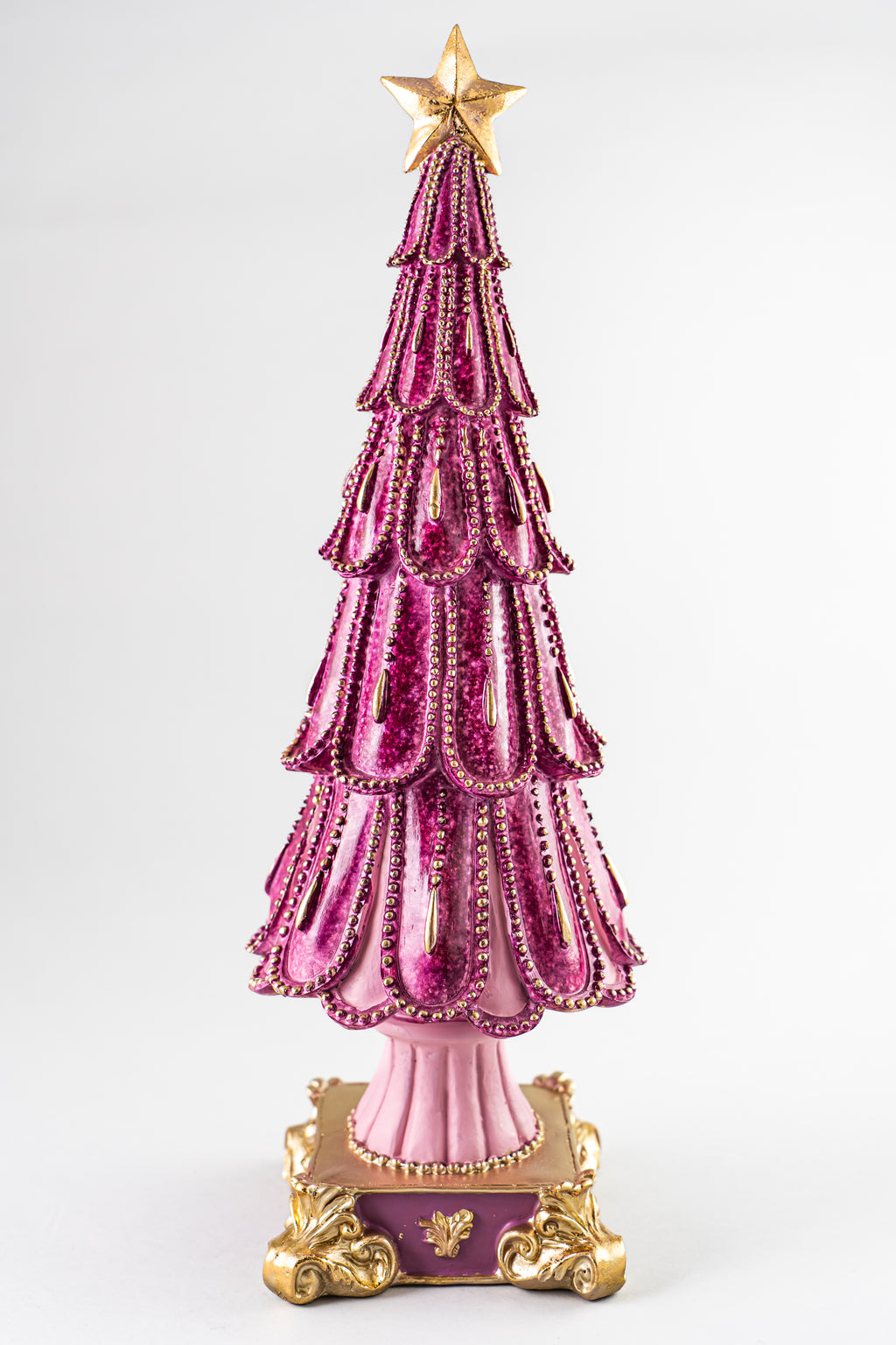 Pink Resin Christmas Tree With Gold Star & Details