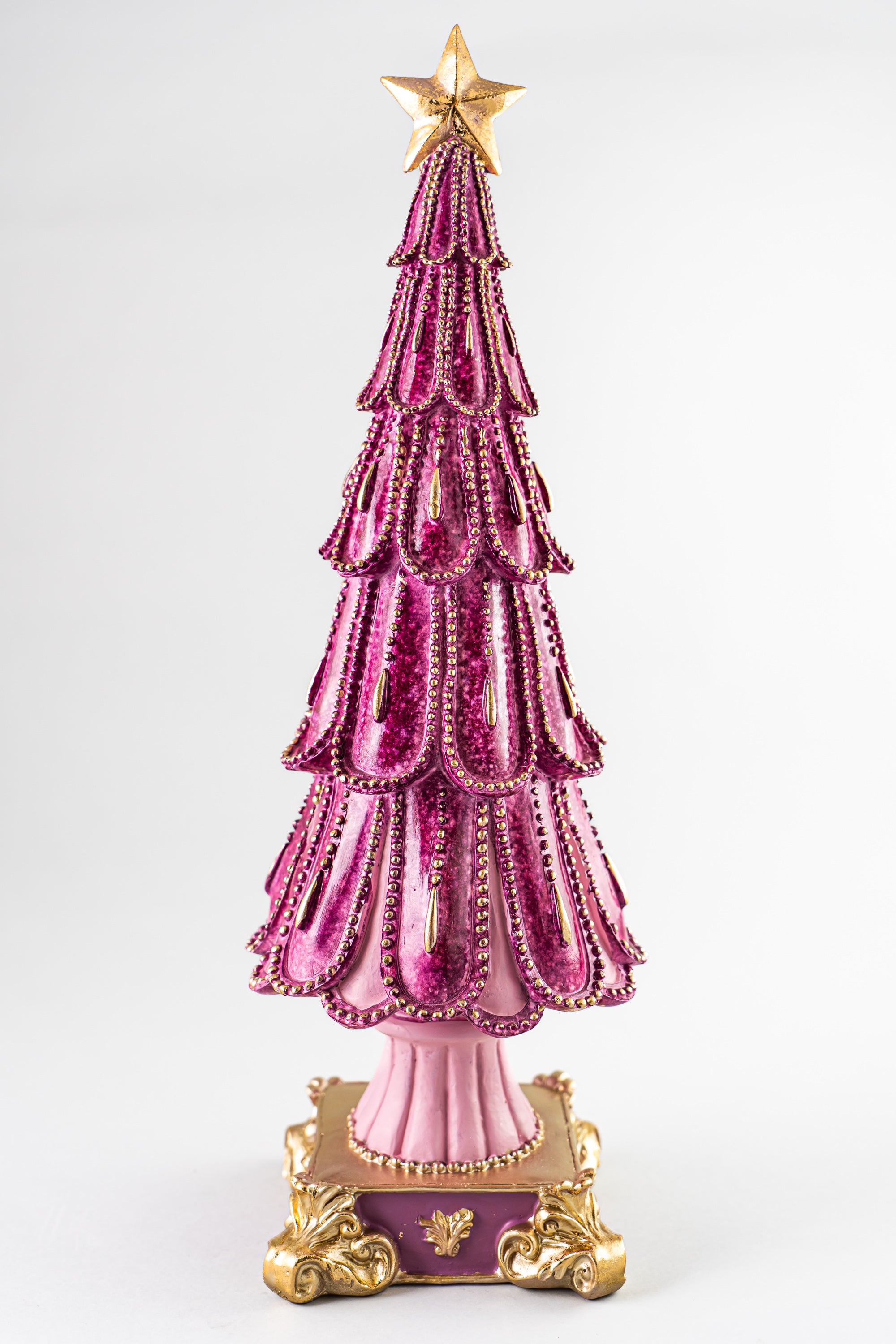 Pink Resin Christmas Tree With Gold Star & Details