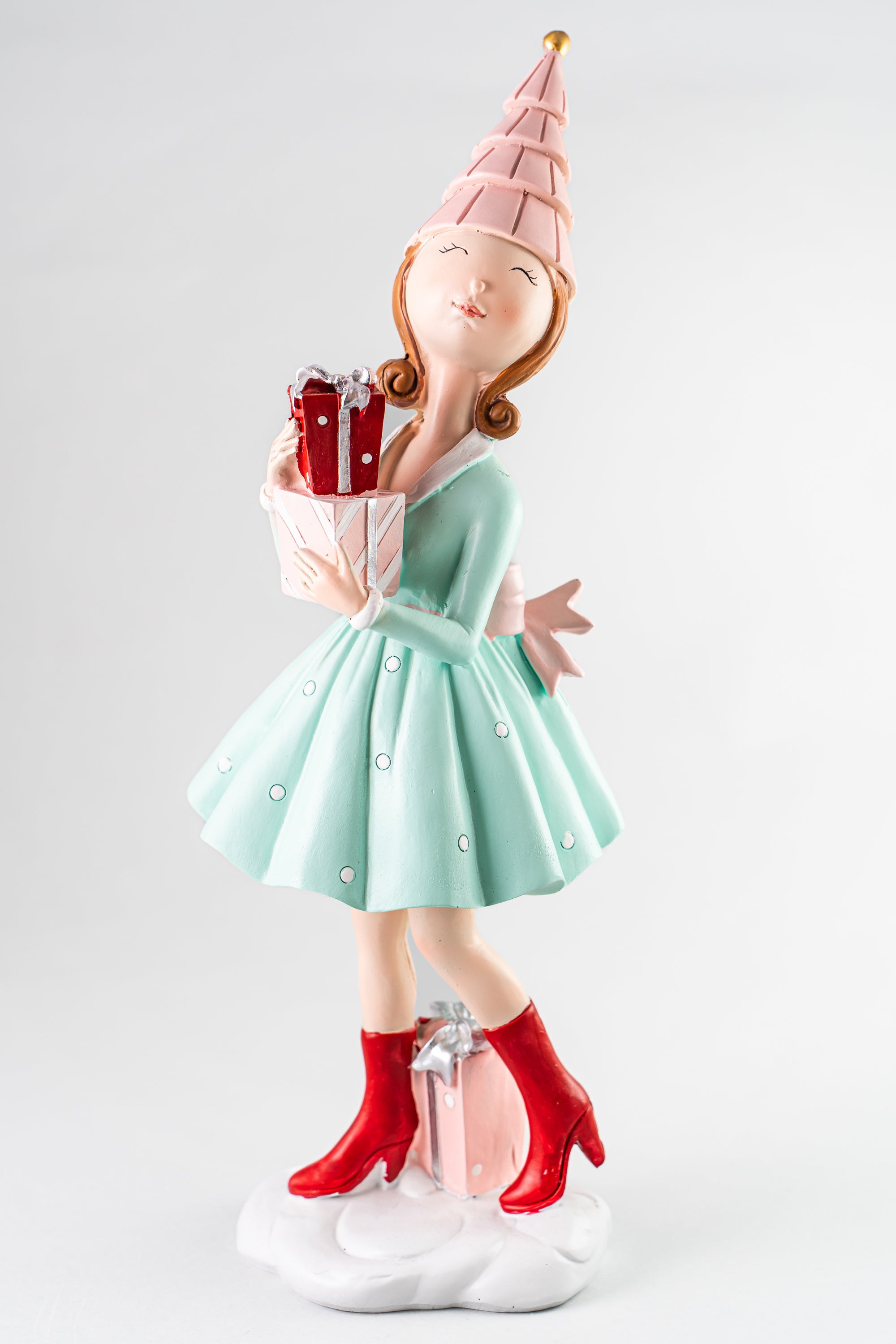 Mint Green Resin Girl Holding Gift
