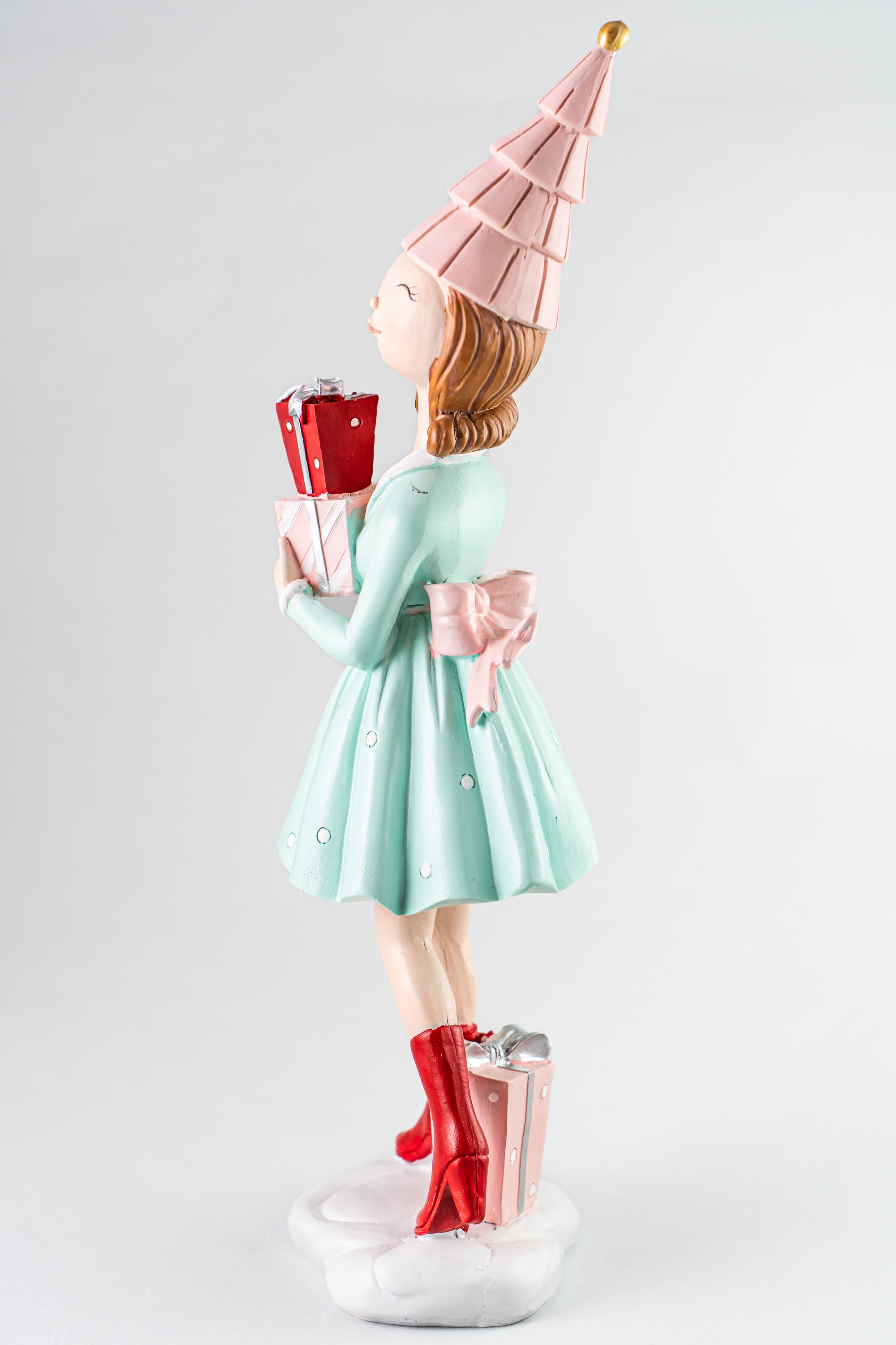 Mint Green Resin Girl Holding Gift