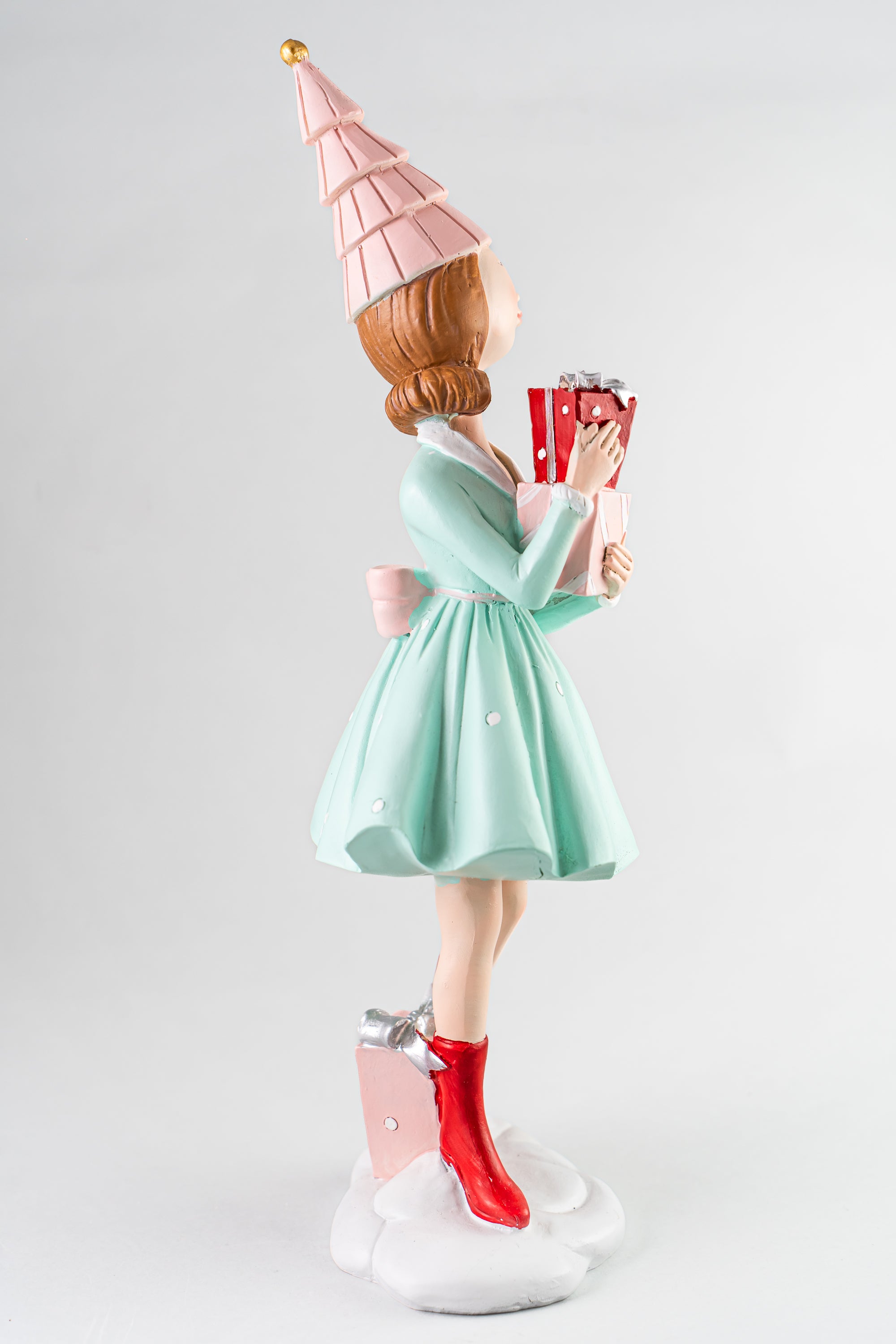 Mint Green Resin Girl Holding Gift