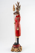 Xmas Red/ Green Resin Deer Holding A Scepter
