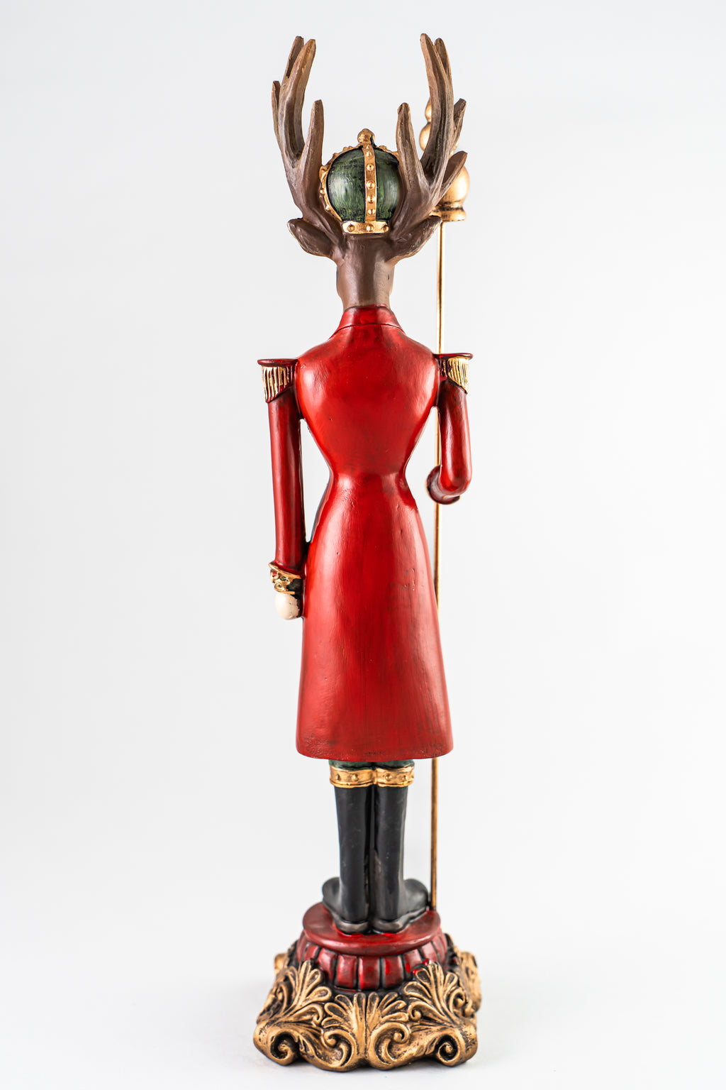 Xmas Red/ Green Resin Deer Holding A Scepter