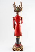 Xmas Red/ Green Resin Deer Holding A Scepter