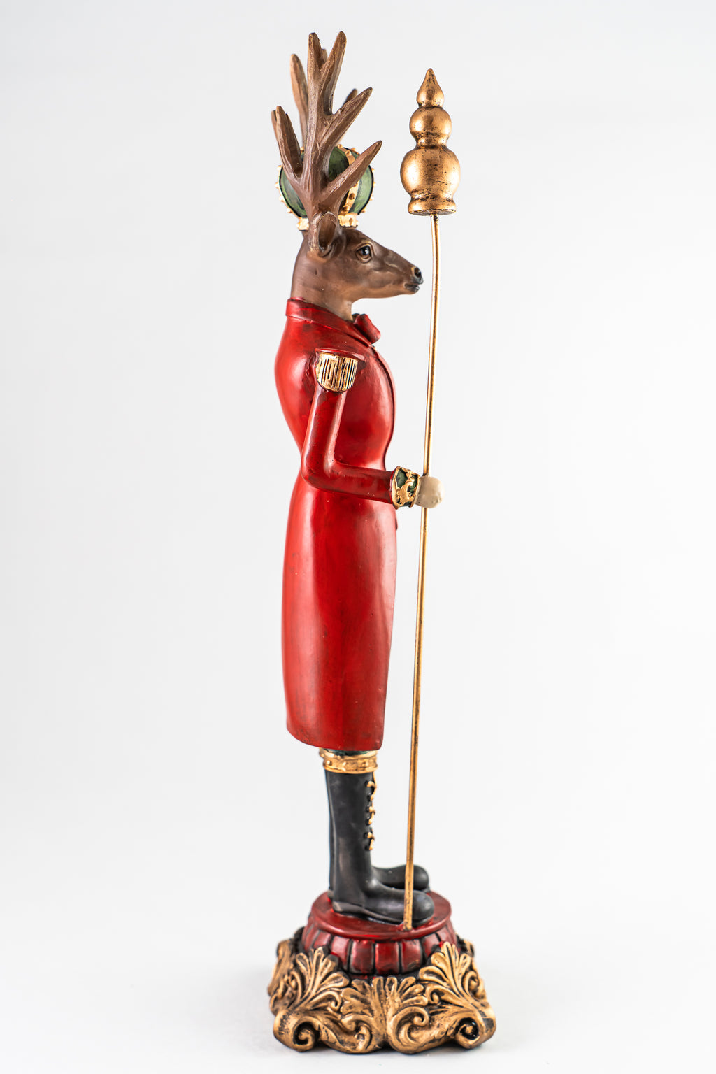 Xmas Red/ Green Resin Deer Holding A Scepter