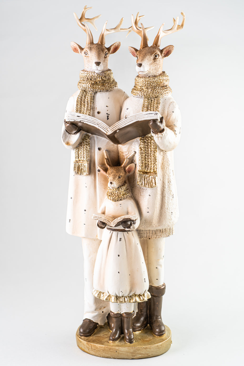 Xmas White Resin Deer Family Choir