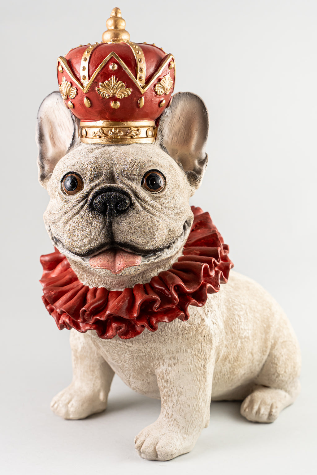 Xmas White Resin Sitting Dog Figure Wearing Red Crown