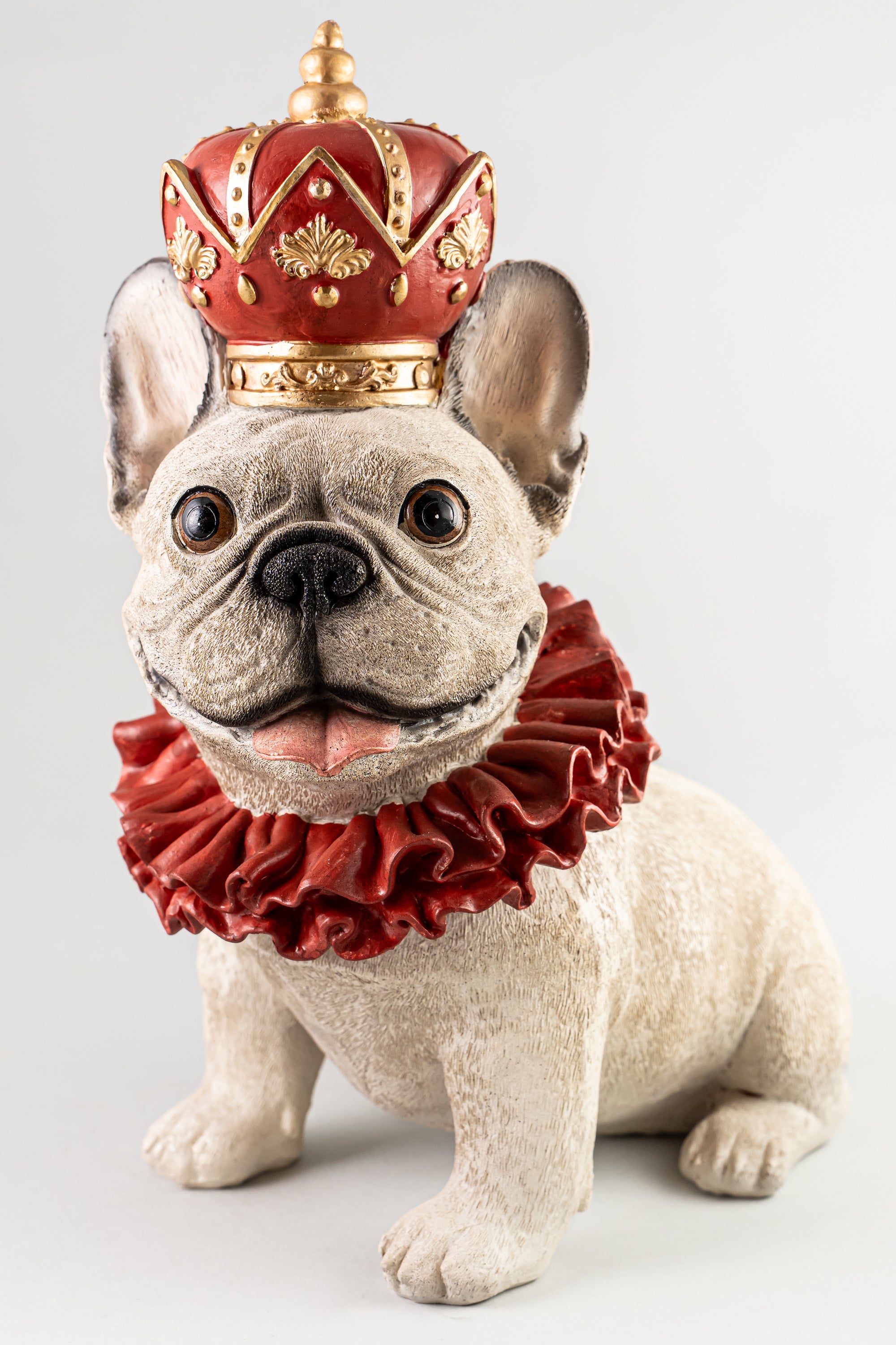 Xmas White Resin Sitting Dog Figure Wearing Red Crown