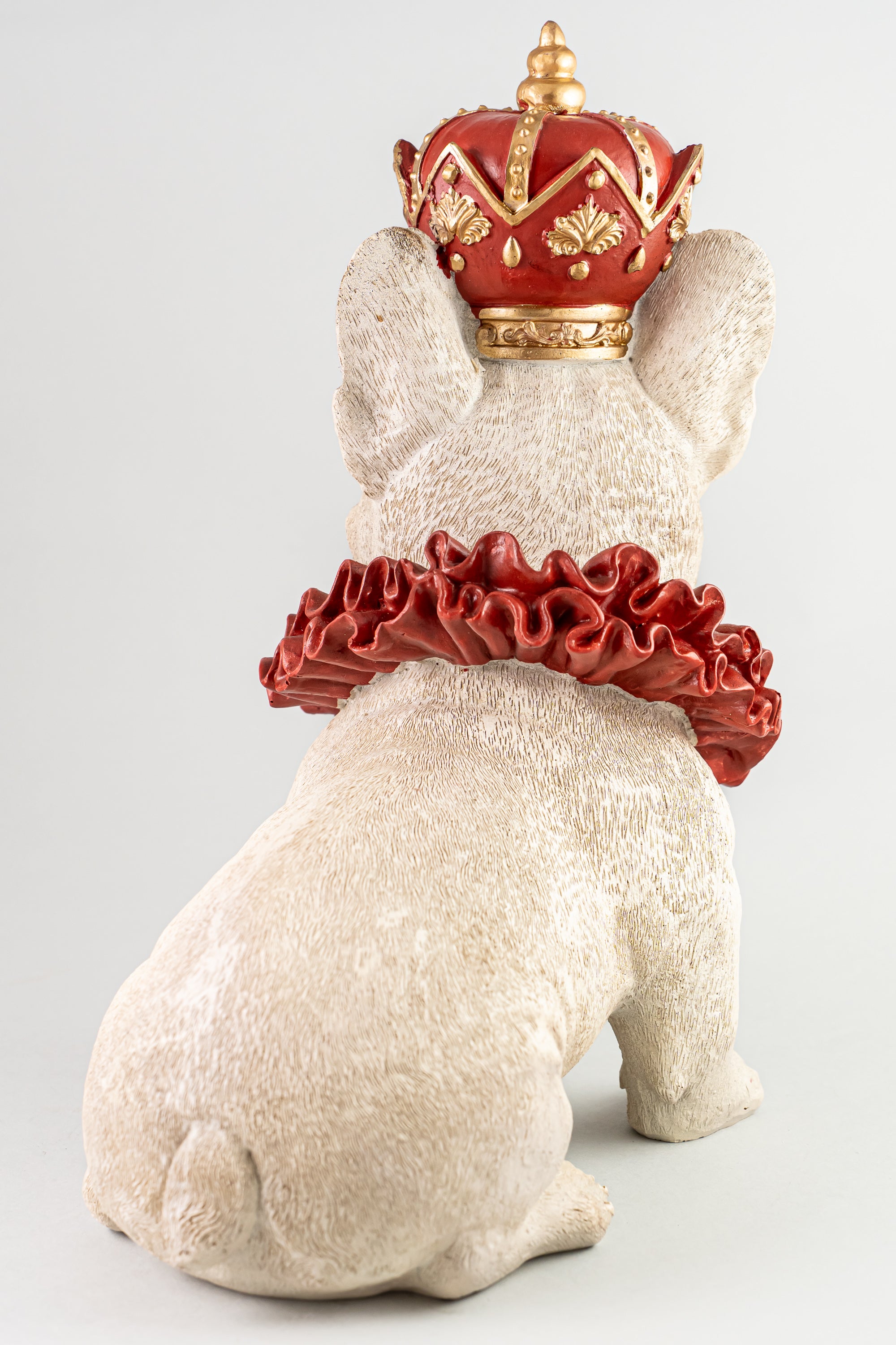 Xmas White Resin Sitting Dog Figure Wearing Red Crown