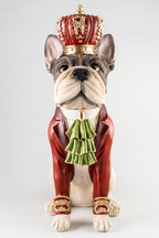 Xmas White Resin Sitting Dog Figure Wearing Red Crown & Costume