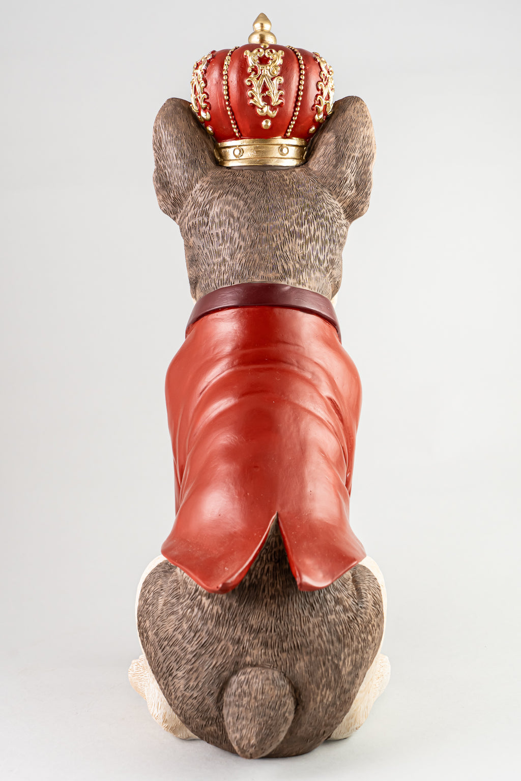 Xmas White Resin Sitting Dog Figure Wearing Red Crown & Costume