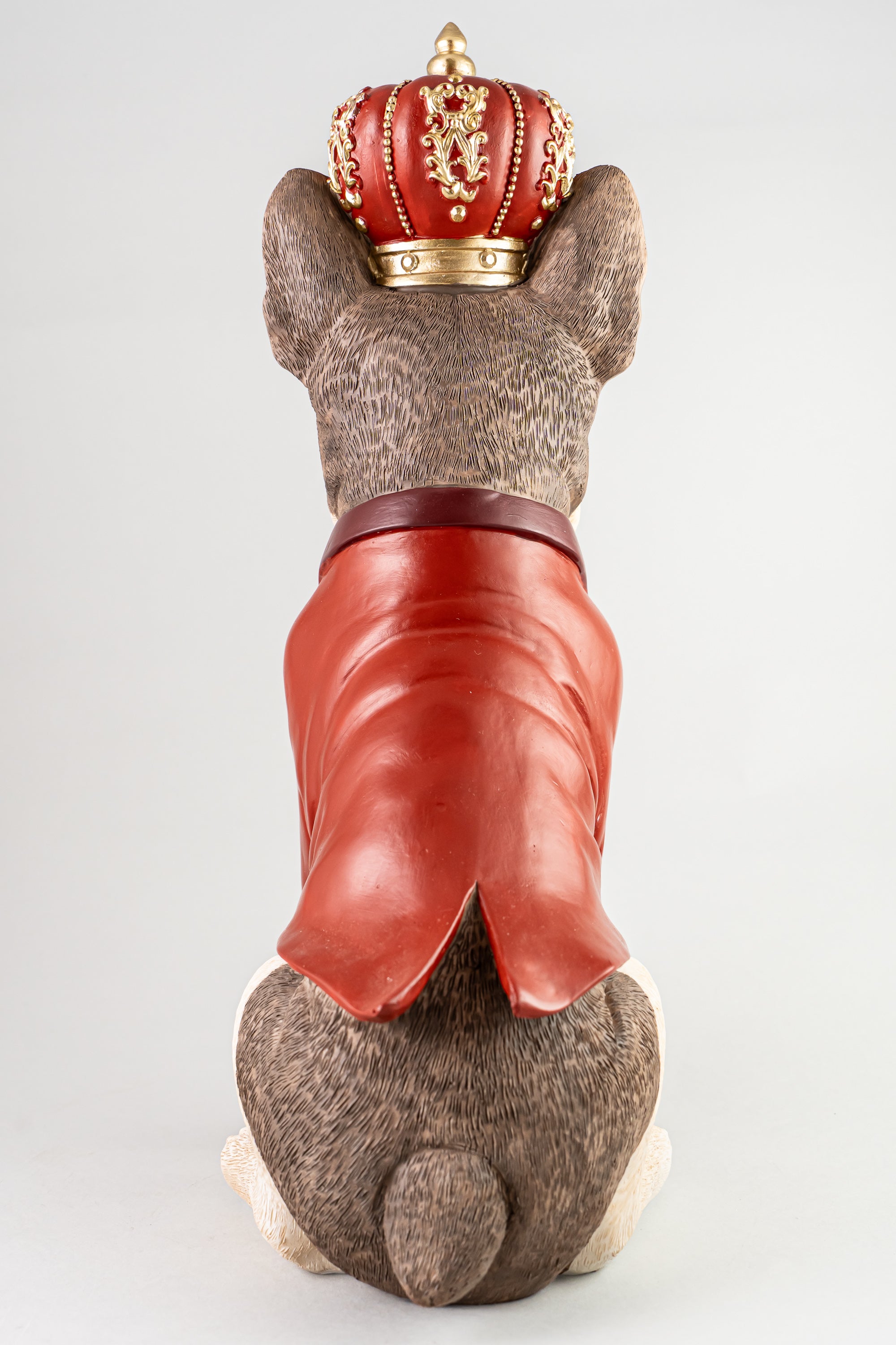 Xmas White Resin Sitting Dog Figure Wearing Red Crown & Costume